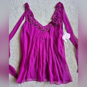 NWT Vintage Rebecca Taylor Floral Embellished Magenta Silk Top Size 2